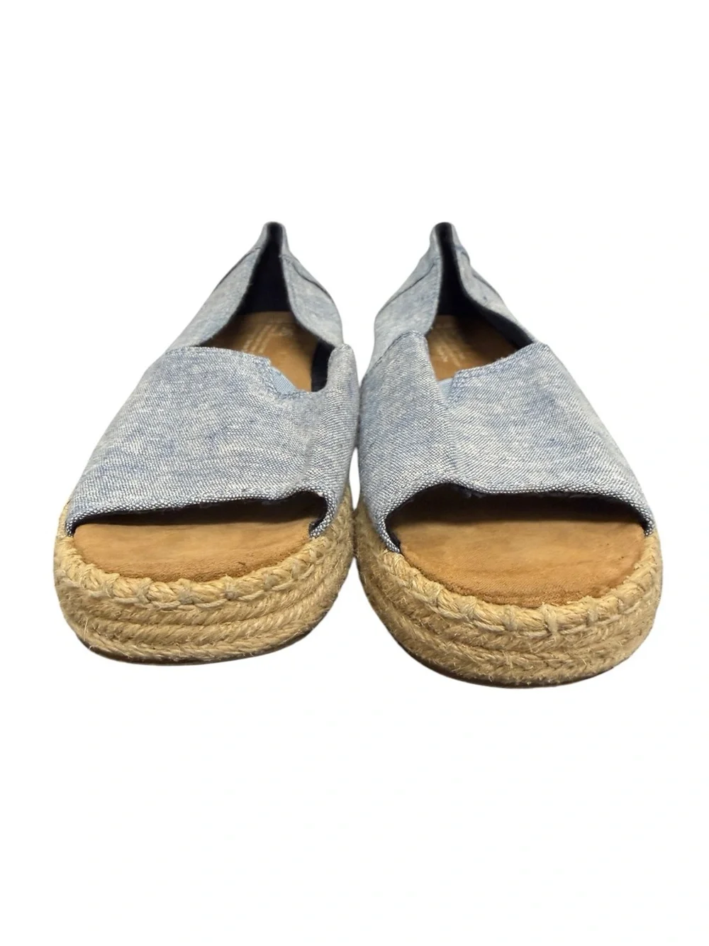 TOMS Open Toe Platform Alpargata Espadrilles Chambray Blue Women’s 8.5